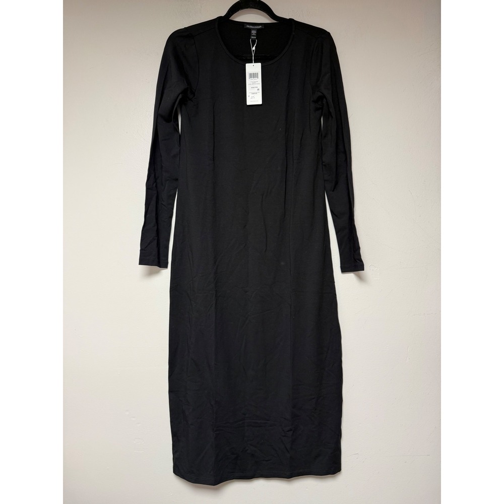Eileen Fisher Jewel Neck Slim Dress Black‎ XXS TTP New With Tags MSRP $198